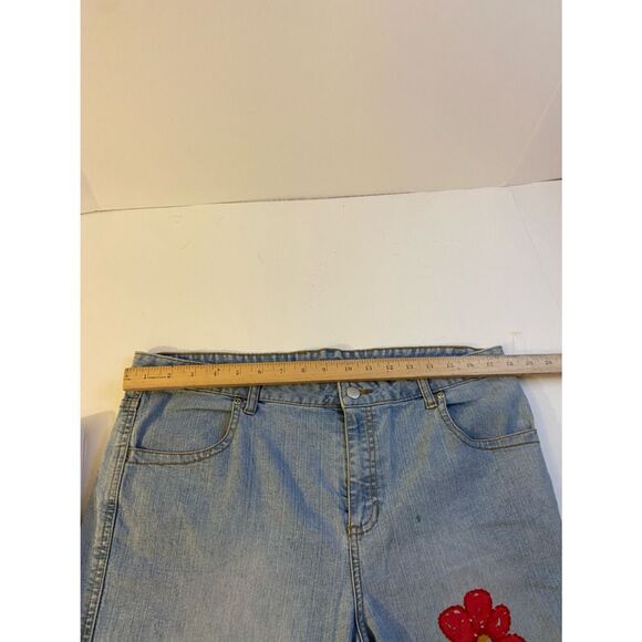Boho festival denim jeans painted flowers 34w stretch size 16 1/2 - Picture 4 of 6